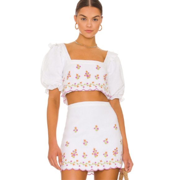 MAJORELLE Dresses & Skirts - MAJORELLE Wesley Mini Skirt in Ivory Daydream EUC Size Small